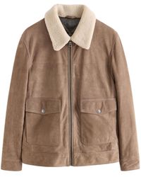 Next - Blouson Trucker-Jacke aus Veloursleder mit Teddykragen (1-St) - Lyst