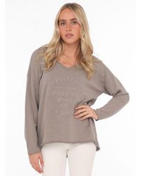 Zwillingsherz - Sweatshirt "Positive Mind" Mit V-Ausschnitt im Used Look und Stempeldruck - Lyst