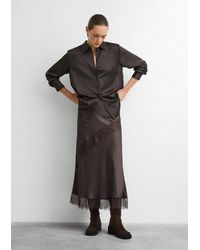 Comma, - Midirock Rock Langer Satin-Rock Mit Spitzeneinsatz - Lyst
