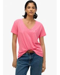 Superdry - STUDIOS SLUB EMB VEE TEE strukturiertes T-Shirt mit V-Ausschnitt und Stickerei - Lyst
