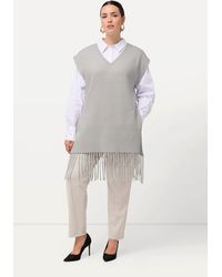 Ulla Popken - Pullunder Fransensaum oversized Rundhals ärmellos - Lyst