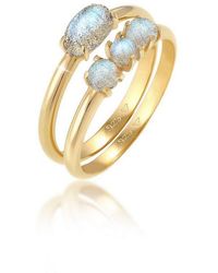 Elli Jewelry - Ring-Set Set Vintage Cabochon Labradorit Silber Vergoldet, Ring Set - Lyst