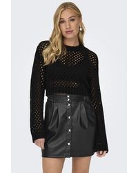 ONLY - Shirttop Top Rundhals Langarm tiefe Schultern ONLSMILLA SHORT PULLOVER L/S KNT NOOS - Lyst