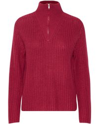 B.Young - Strickpullover Grobstrick Pullover Troyer Sweater mit Reißverschluss Kragen 6677 in Rot - Lyst