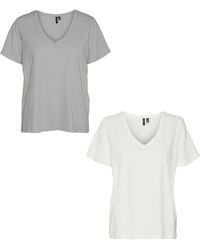 Vero Moda - T-Shirt 2er-Set Basic V-Ausschnitt Top (2-tlg) 7495 in Grau-Weiß - Lyst