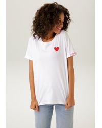 Aniston CASUAL - T-Shirt mit Herz-Applikation und bedrucktem Rücken - Lyst