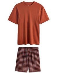 Next - Pyjama Kurzärmeliger Schlafanzug Mit Karomuster (2 Tlg) - Lyst