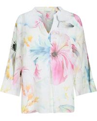 Clarina - Druckbluse Leinen-Stehkragenbluse - Lyst