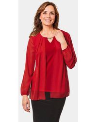 Goldner - Klassische Bluse Festbluse Mit Kettenverzierung Jerseybluse Mit Zartem Chiffon, Rundhals Mit V-Ausschnitt Und Langarm - Lyst