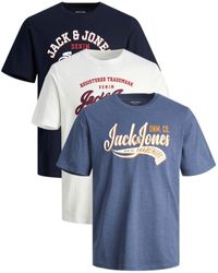 Jack & Jones - Print-Shirt (Spar Set, 3er-Pack) Shirts mit Printaufdruck aus Baumwolle - Lyst