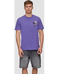 QS - Kurzarmshirt Baumwollshirt mit Brustprint - Lyst