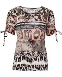Passioni - Trendiges T-Shirt abstraktem Leo- und Raffung an den Ärmeln Print mit Animalprint - Lyst