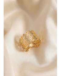 JOBO - Fingerring Statement Ring Blume Breit, 925 Silber Vergoldet Mit 8 Zirkonia - Lyst