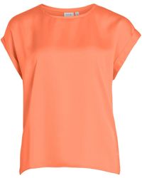 Vila - Satin Blusen T-Shirt Kurzarm Basic Top Glänzend VIELLETTE 4599 in Neon Orange - Lyst