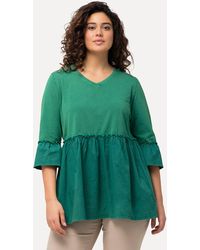 Ulla Popken - T-Shirt Volantsaum A-Linie V-Ausschnitt 3/4-Arm - Lyst