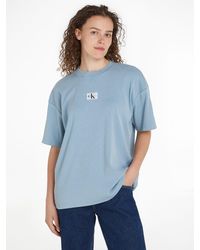 Calvin Klein - T-Shirt WASHED RIB LABEL BOYFRIEND TEE mit Logomarkenpatch - Lyst
