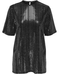 Jacqueline De Yong - T- Langes Pailletten Shirt Glitzer Kurzarm Mini Party Kleid JDYSHILA 4567 in Silber - Lyst