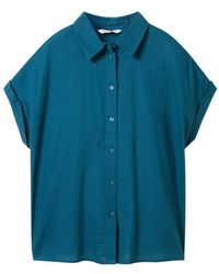 Tom Tailor - Blusenshirt shortsleeve blouse with linen, Moss Blue - Lyst