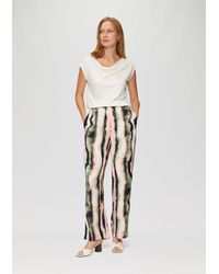 S.oliver - Stoffhose Wide-Leg-Hose aus schimmerndem Satin mit Strukturmuster Gummizug - Lyst