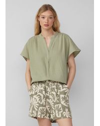 QS - Kurzarmbluse Bluse aus Musselin Raffung - Lyst