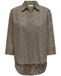 Jacqueline De Yong - Blusenshirt Trendiges Hemd mit Lochstickerei und längerer Rückenpartie 7443 in Braun - Lyst