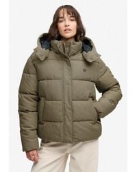 Superdry - Steppjacke Premium Hood Check Puffer Jkt Materialmix, Relaxed Fit, Außen Aus Webstoff Mit Hahnentritt-Muster - Lyst