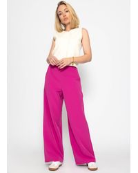 SassyClassy - Lässige High-Waist Stoffhose lang Lockere Hose mit weitem Bein und Reißvescluss Pink Schwarz Beige Leo - Lyst