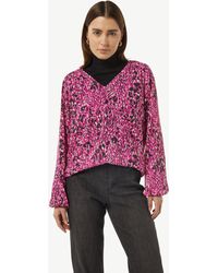 comma casual identity - Langarmbluse Gemusterte Chiffon-Bluse mit V-Ausschnitt Gummizug - Lyst