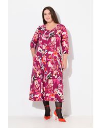 Ulla Popken - Maxikleid Jerseykleid Blüten A-Linie V-Ausschnitt 3/4-Arm - Lyst