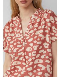 QS - Kurzarmbluse Bluse aus Musselin Raffung - Lyst