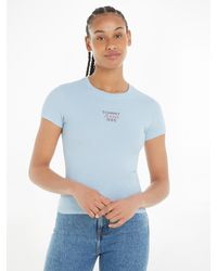 Tommy Hilfiger - Slim Essential Kurzarm Rundhals Jersey T Shirt mit Logo Druck Print, Baumwoll Mix - Lyst