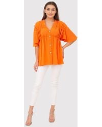 AX Paris - Hemdbluse Orangefarbenes Button-Down-Shirt mit V-Ausschnitt - Lyst