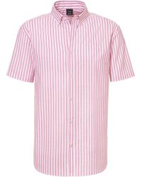 John Devin - Kurzarmhemd Regular Fit, Streifenhemd mit Button-down-Kragen aus reiner Baumwolle - Lyst