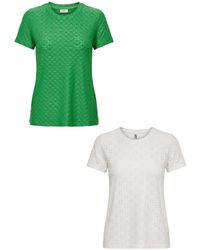 Jacqueline De Yong - 2er-Set Kurzarm Rundhals T-Shirt (2-tlg) 7157 in Weiß-Grün - Lyst