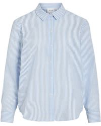 Vila - Blusenshirt Gestreiftes Modell mit Kragen und langen Ärmeln VICORALINA STRIPE L/S SHIRT/LN - Lyst