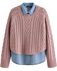Next - In-1- Jeanshemd und gestrickter Pullover mit Zopfmuster (2-tlg) - Lyst