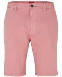 HUGO - David222SD Slim-Fit Chino-Shorts aus elastischer Baumwoll-Gabardine Pink 30 - Lyst