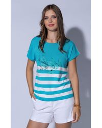 Passioni - Lässiges T-Shirt mit Blätter Print und ßen Weiße Streifen, Glitzerstreifen am Ärmel - Lyst