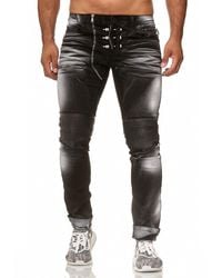 KINGZ - Slim-fit-Jeans Designer Schraubenjeans im -Look Black W31/L34 Batik Waschung - Lyst