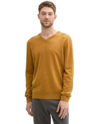 Tom Tailor - V-Ausschnitt-Pullover Mit Kleiner Logo-Stickerei - Lyst