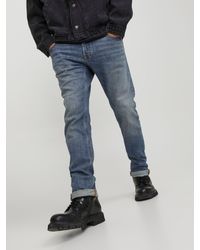 Jack & Jones - Regular-- Slim Fit Jeans Hose Low Rise Stretch Denim Pants JJIGLENN 6966 in Dunkelblau - Lyst