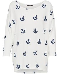 ONLY - Longpullover Print 3/4 Arm Shirt Dünner Rundhals Muster Pullover ONLELCOS 5117 in Weiß - Lyst