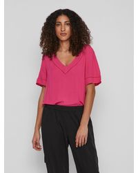 Vila - T-Shirt V-Neck Top mit gestrickten Details VIMESA 5250 in Pink-2 - Lyst