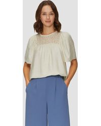 QS - Kurzarmbluse Bluse mit Leo-Spitze Raffung - Lyst