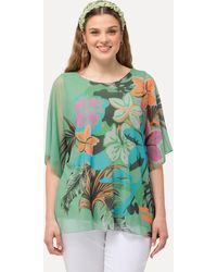 Ulla Popken - Longbluse Bluse Blüten doppellagig Rundhals Halbarm - Lyst