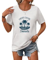 PYL - Rundhalsshirt Sommer Casual Bequemes T-Shirt mit Print Tee Bequem für Freizeit und Büro,Strandurlaub - Lyst