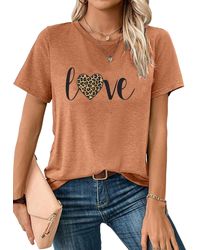 PYL - Kurzarmshirt bequemes Sommer Kurzarmbluse Locker Liebe Leopard Print-Shirt Bequem für Freizeit und Büro - Lyst