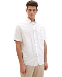 Tom Tailor - Kurzarmhemd Kurzarm Hemd mit Leinen Regular Freizeit Kent Kragen Design Shirt 7362 in Weiß - Lyst