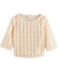 Next - Paillettenshirt Transparentes Top mit 3/4-Ärmeln und Pailletten (1-tlg) - Lyst