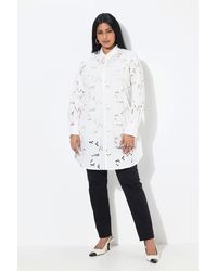 Ulla Popken - Longbluse Lochspitze Hemdkragen Langarm - Lyst